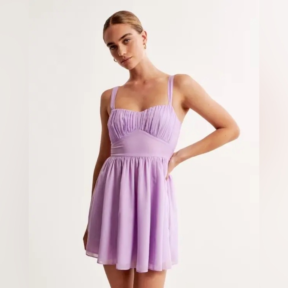 NWT Abercrombie & Fitch purple ruched chiffon mini dress sz xs